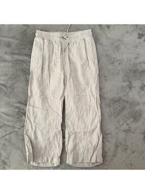 Quince 100% European Linen Wide Leg Pull On Pants LARGE Flax Beige